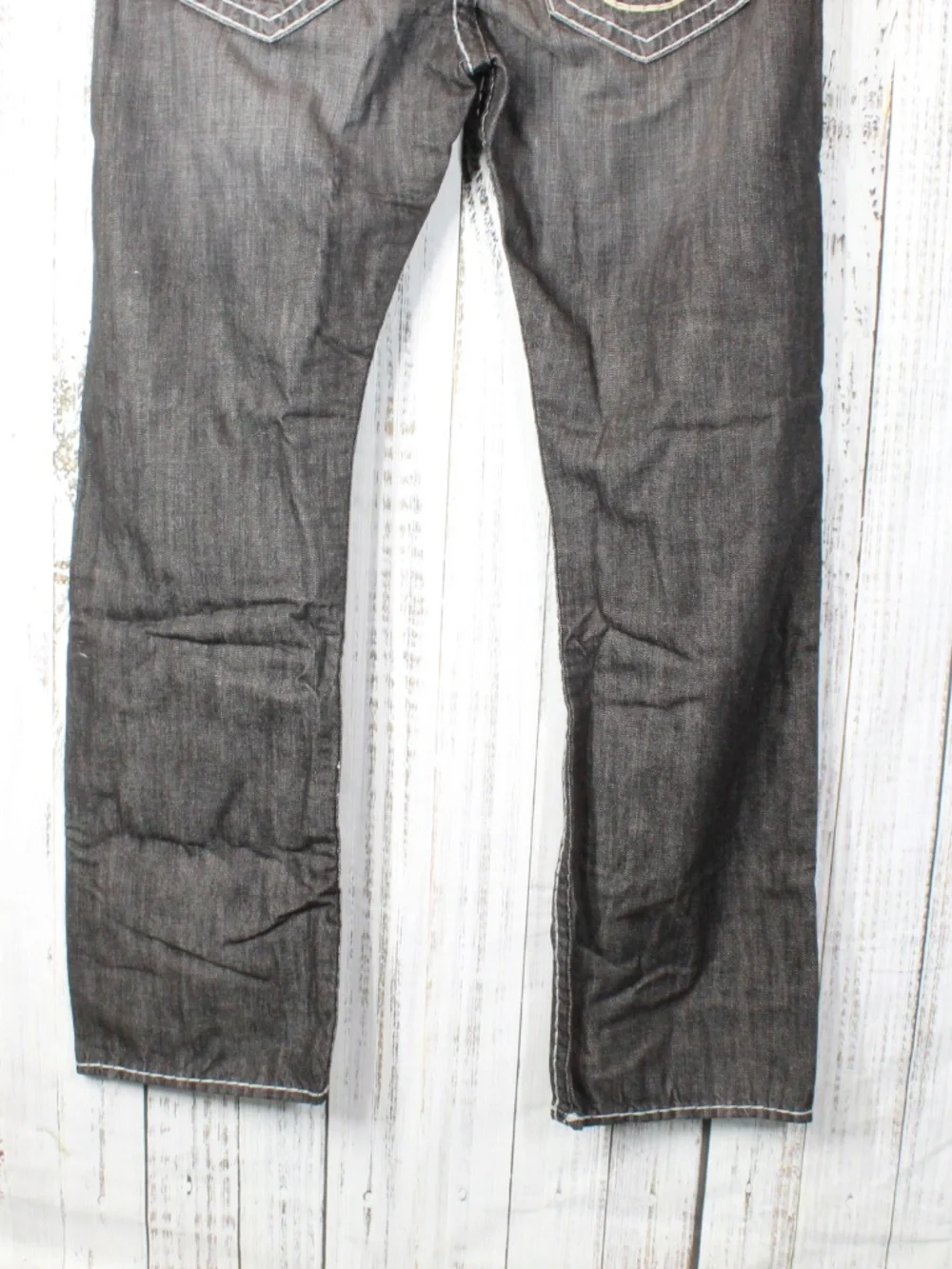 True Religion Ricky Super T Black Grey Jeans Size 42 White Yellow Stitch NWT